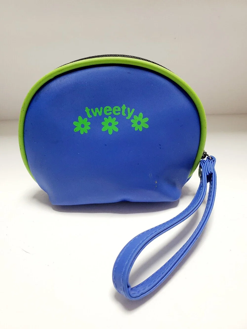 Vintage Cosmetic Bag Y2K Embroidered Tweety Bird Looney Tunes Blue Green Daisy